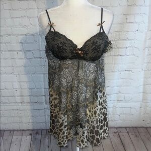 Large Black and Beige Lace Animal and Floral print Cami Nightwear by In Bloom.